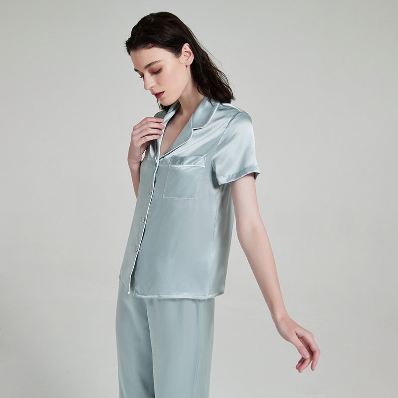 Butterfly Embroidered 19 Mmi Silk Pajamas Suit