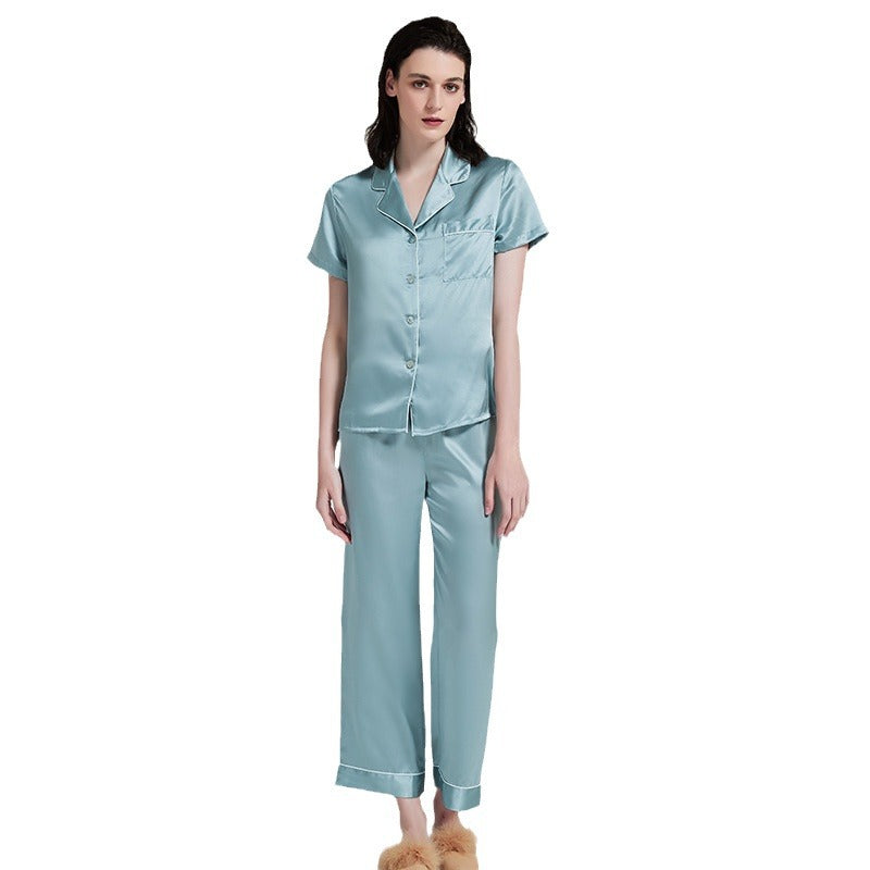 Butterfly Embroidered 19 Mmi Silk Pajamas Suit
