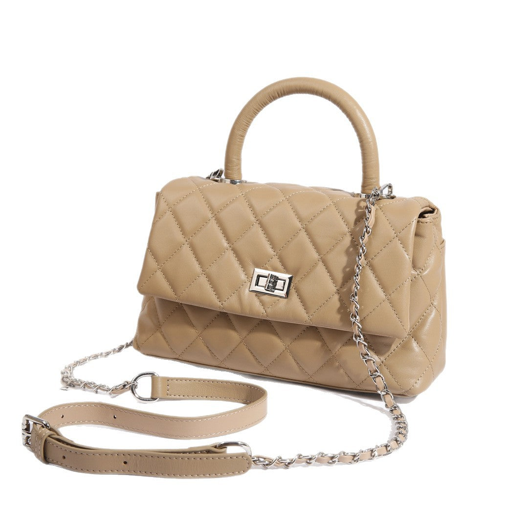 Classic Chanel-Style Crossbody Bag In Top-Layer Cowhide With High-End Embroidery, Light Luxury Commuter Soft Leather Handbag