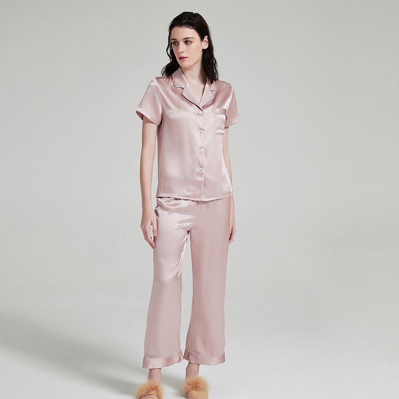 Butterfly Embroidered 19 Mmi Silk Pajamas Suit