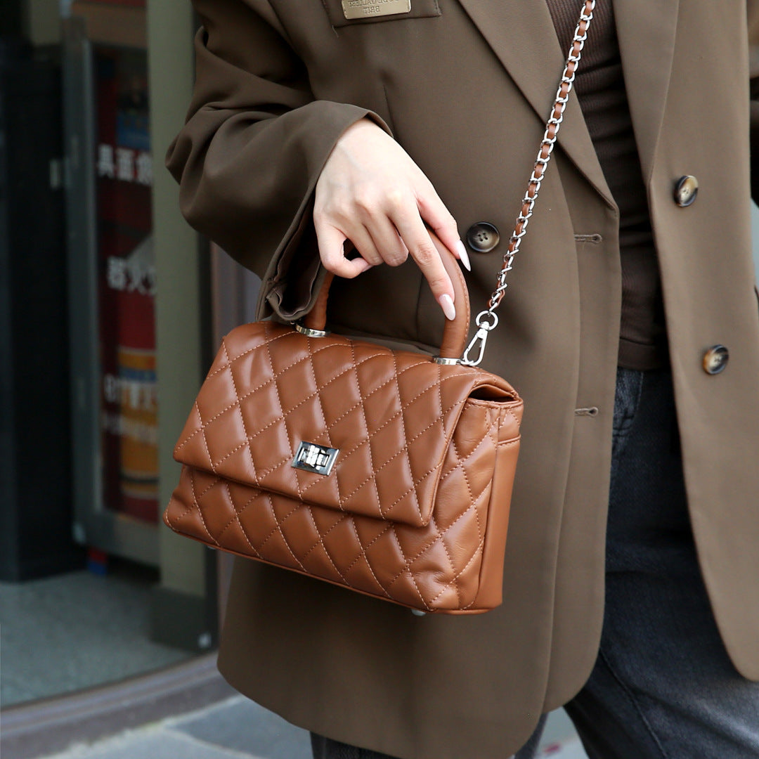 Classic Chanel-Style Crossbody Bag In Top-Layer Cowhide With High-End Embroidery, Light Luxury Commuter Soft Leather Handbag