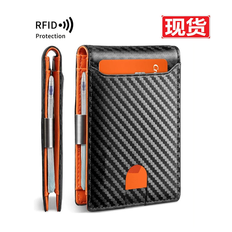 Carbon Fiber Pattern Gold Clip Minimalist Multi-Card Card Holder Flip 2-fold Super